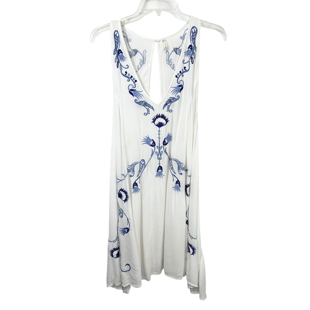 Free People Medium Slip Dress Adelaide Festival White Blue Floral Boho Mini 195 - Picture 2 of 16